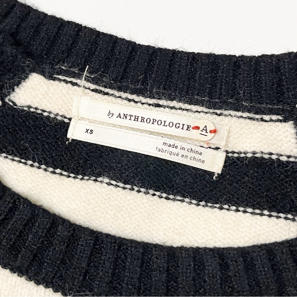 Anthropologie Black Striped Sweater XS Breton Stripe pullover neutral casual - Picture 8 of 10